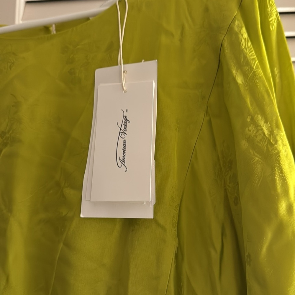 American Vintage NWT Large Anise Viscose Mini Dress Italian Designer - Picture 9 of 10